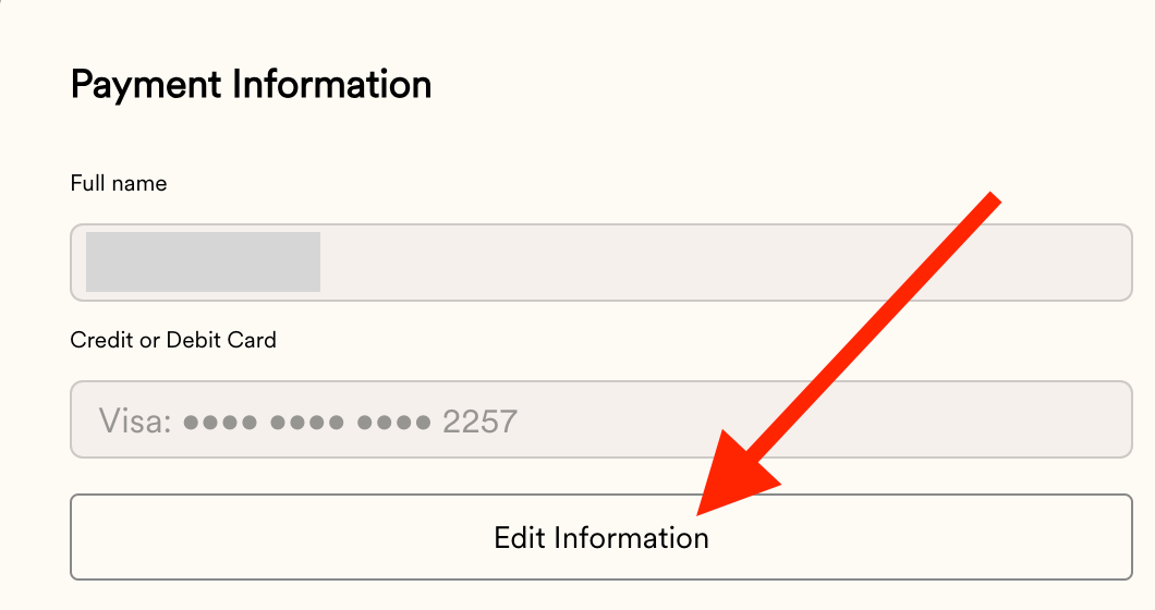 Card management interface with Edit Information button visible