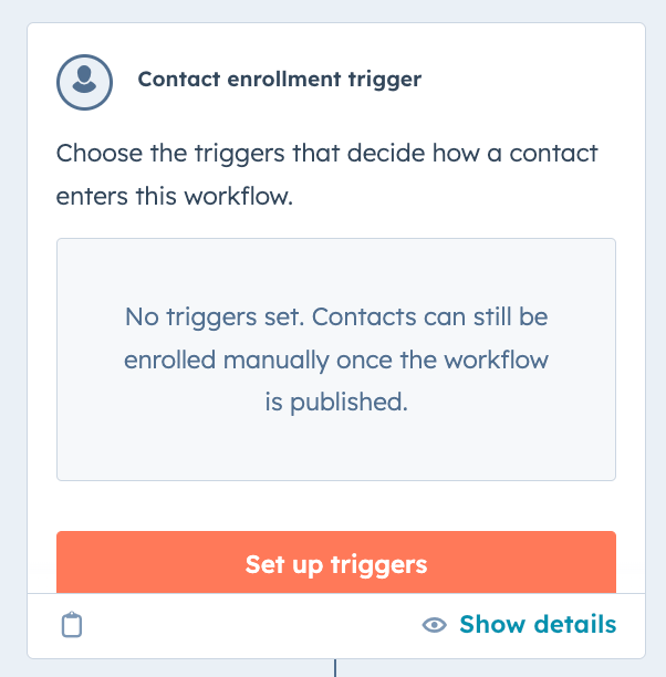 HubSpot workflow trigger setup menu with enrollment options displayed