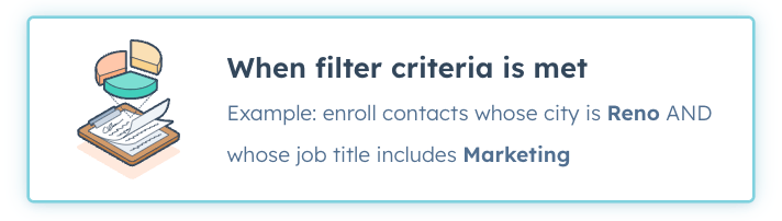 HubSpot filter criteria selection showing When filter criteria is met option