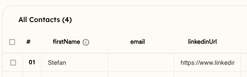 Sendspark CSV import interface with LinkedIn Profile URL mapping field