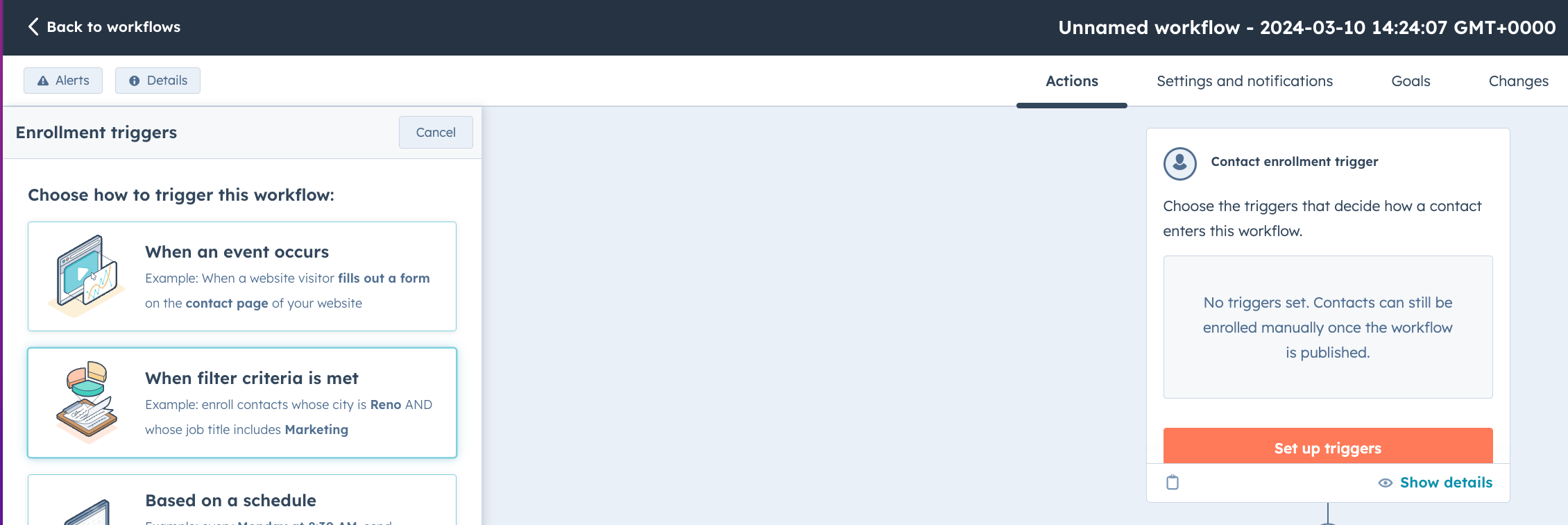 Set HubSpot Workflow enrollment trigger