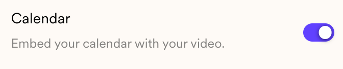 Sendspark video page settings with Calendar toggle switch turned on