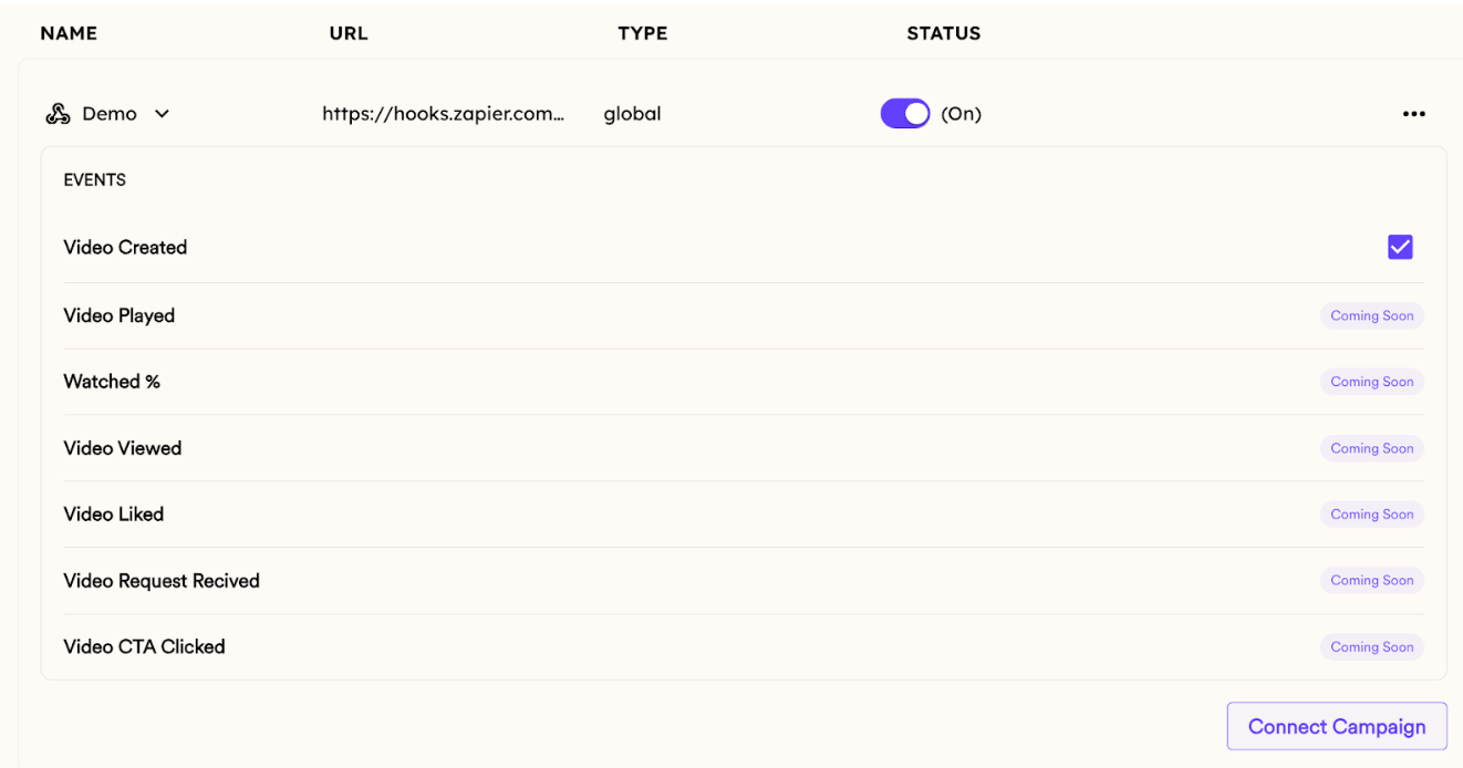 Connect webhook to Sendspark dynamic video campaign