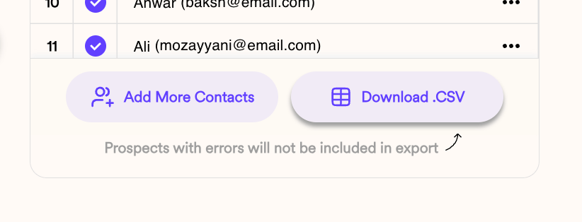 Export Dynamic Video Contact List as CSV button in Sendspark campaign interface