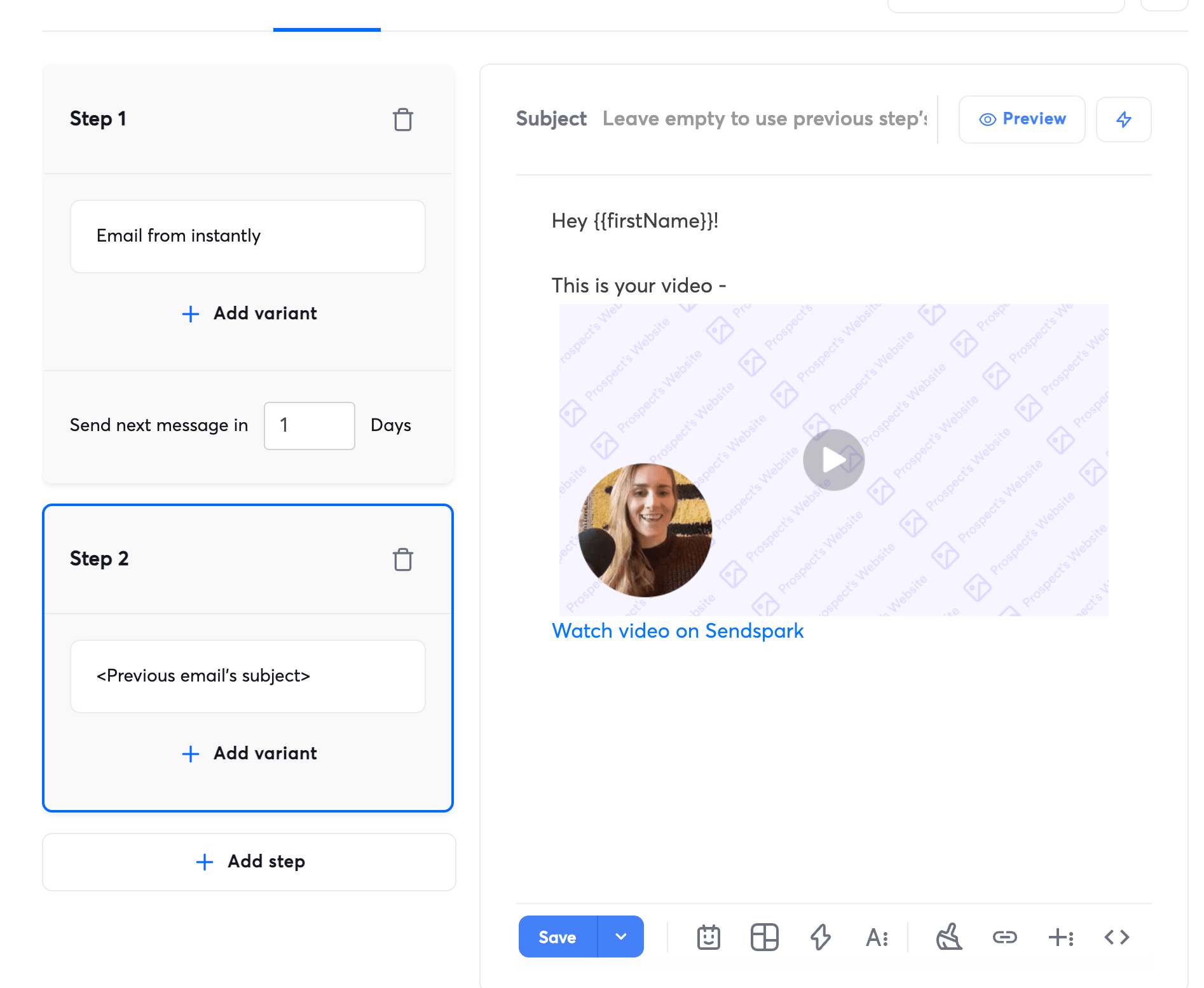 Instantly email template save button after pasting video placeholder