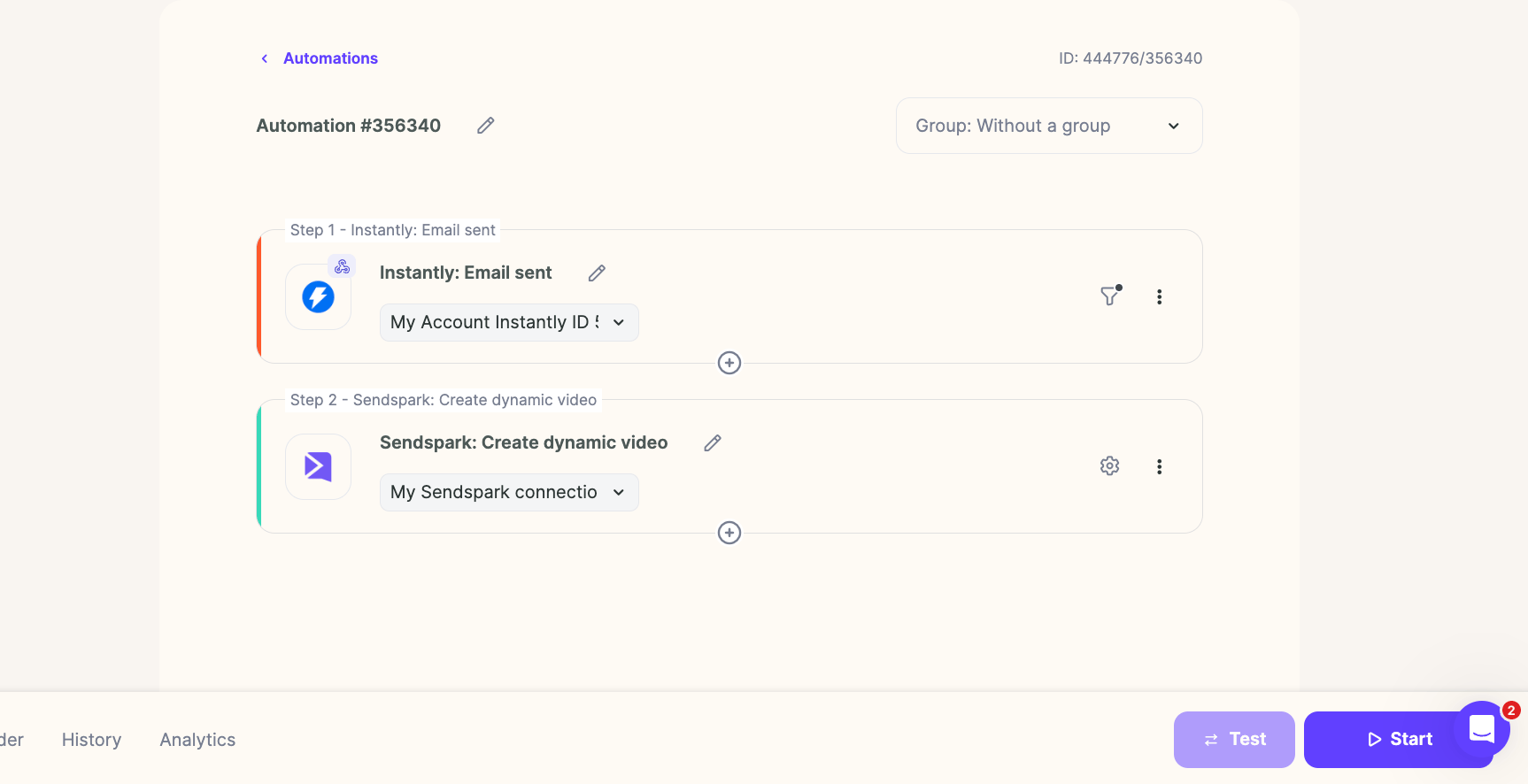 Sendspark completed workflow automation with start button ready