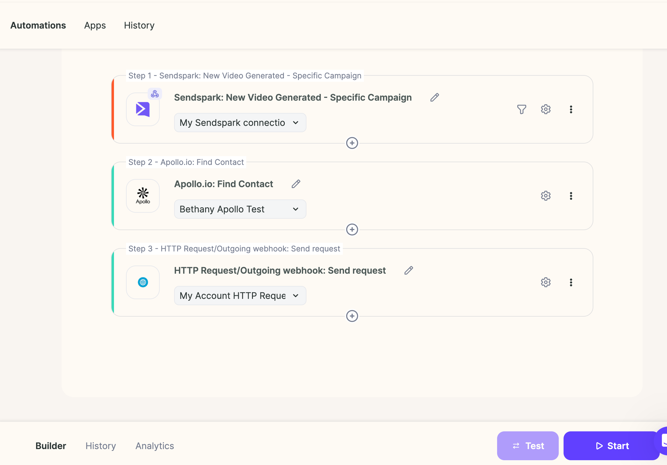 Sendspark automation Start button ready to activate the workflow