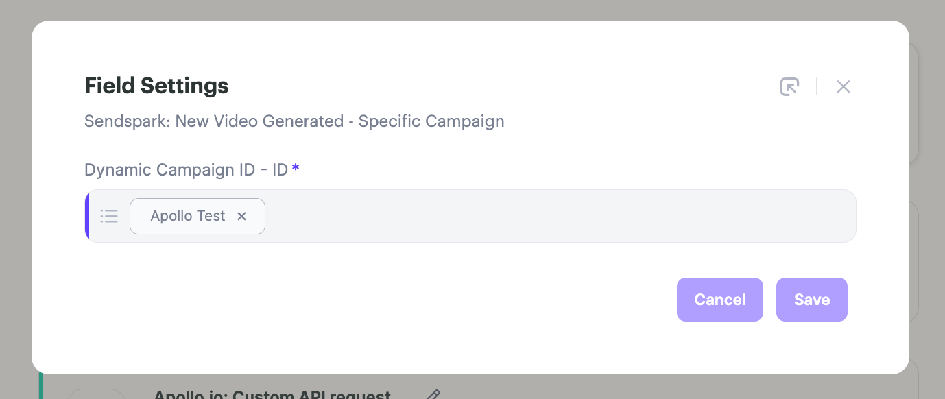 Sendspark automation trigger selection with Sendspark Video Generated option