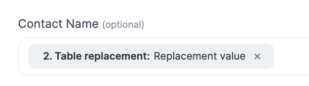 Dynamic video Contact Name field dropdown with Table replacement Replacement value option