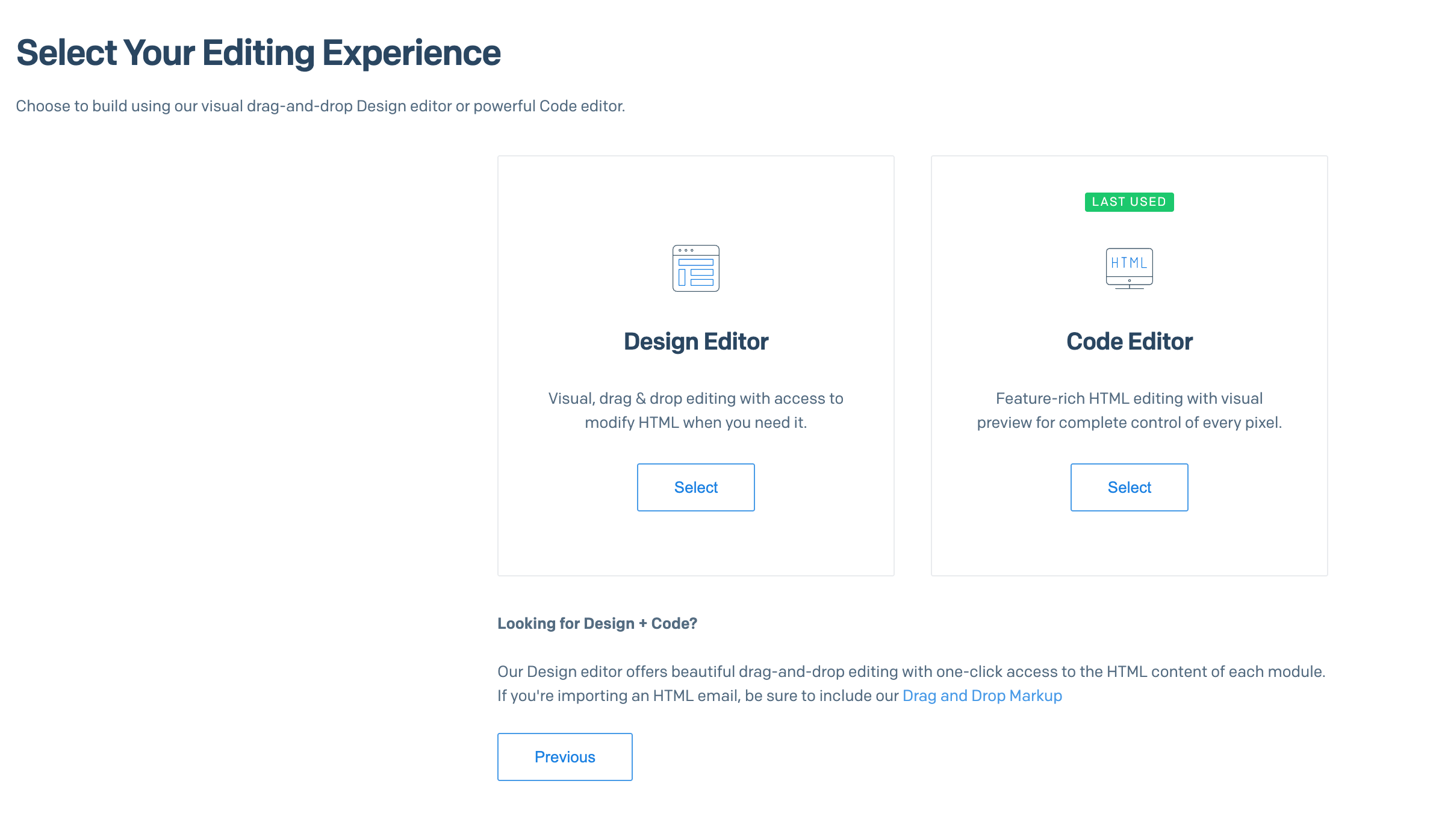 SendGrid email editor with Design Editor option highlighted