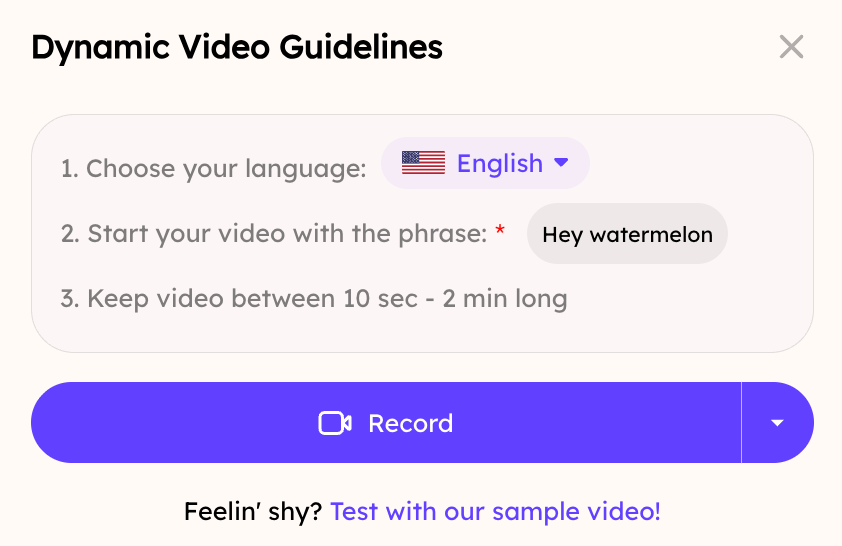 Sendspark dynamic video creation page with Create Dynamic Video button