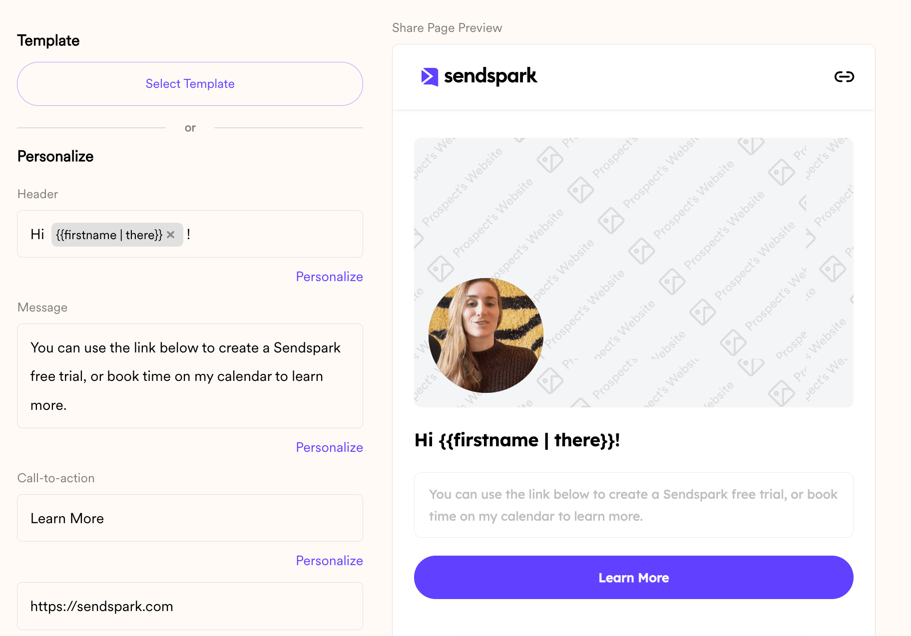 Custom video landing page editor with booking and call-to-action features