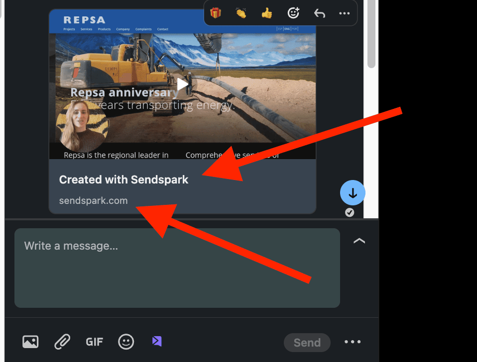 LinkedIn message thumbnail displaying Created with Sendspark branding text