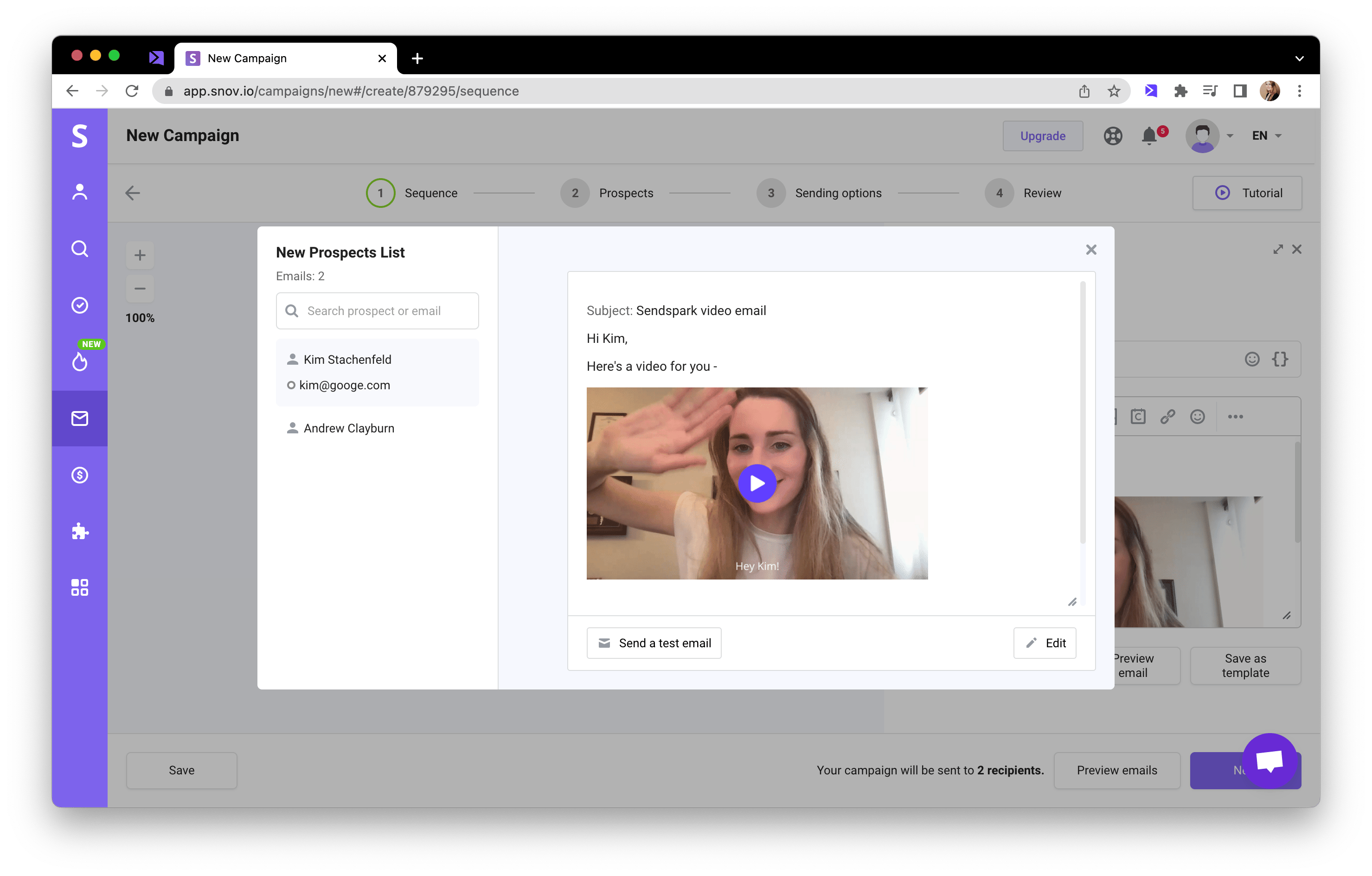 Send Personalized Video in Snov.io