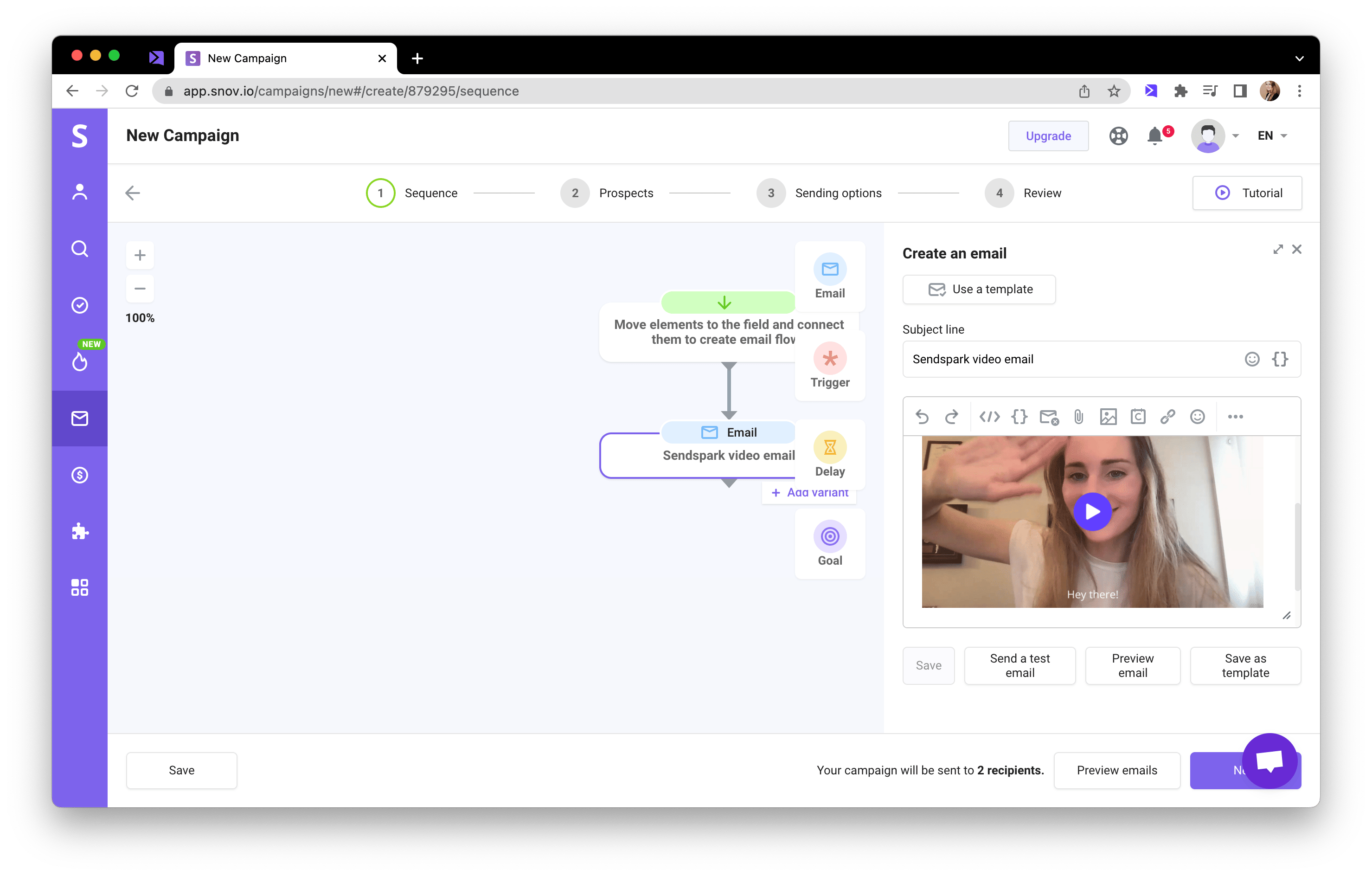 Paste video into Snov.io