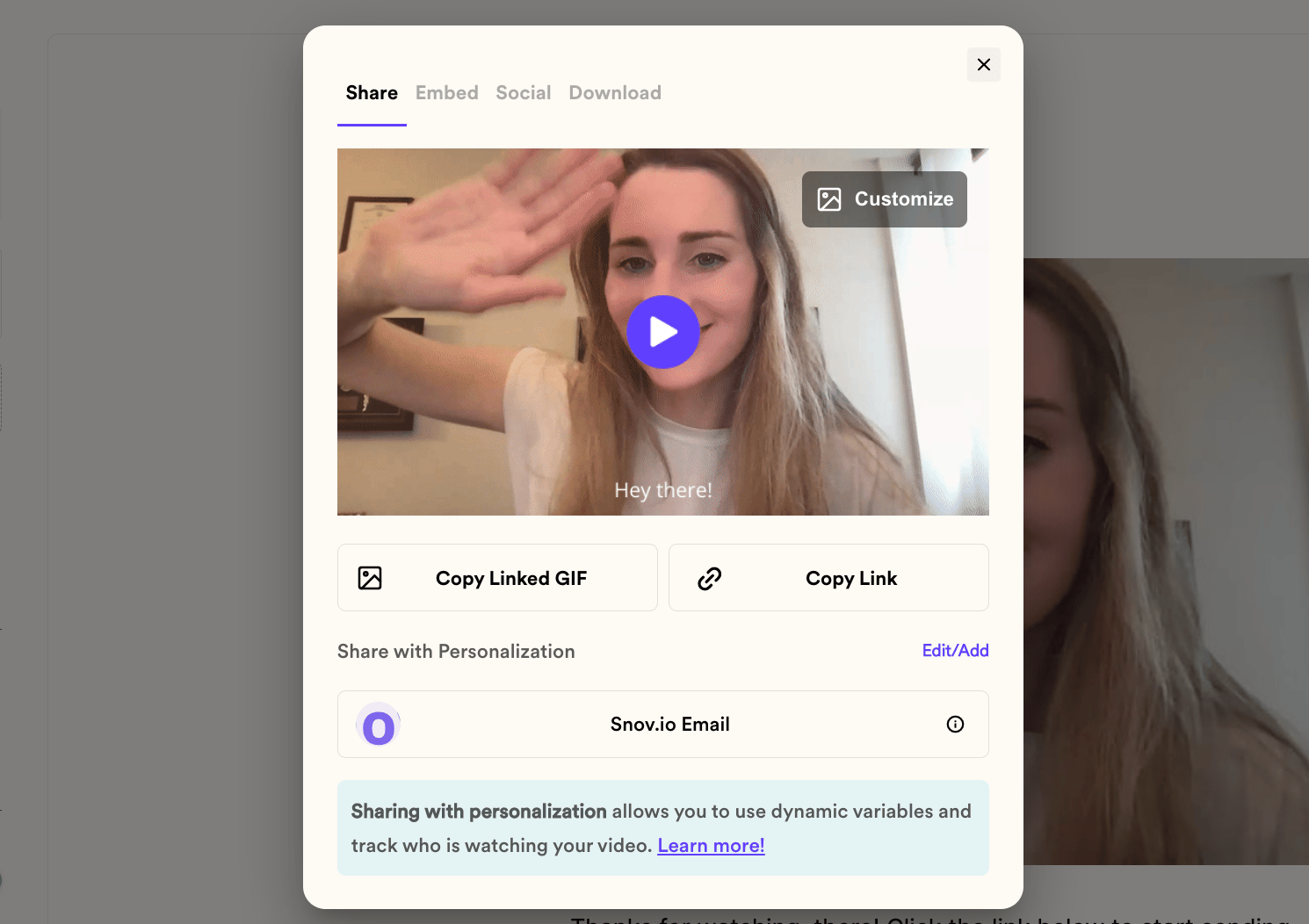 Share Video in Snov.io