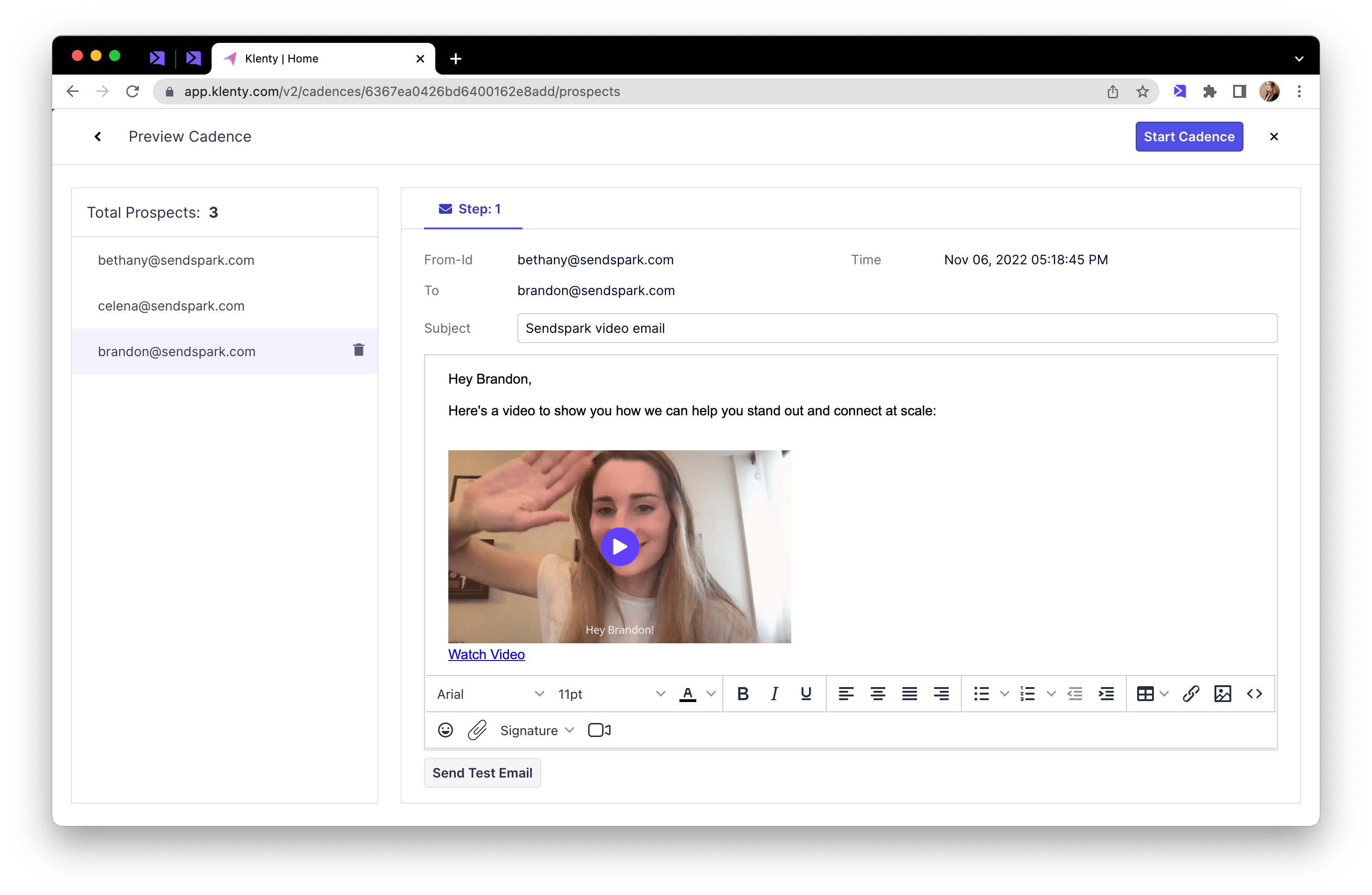 Send personalized video in Klenty