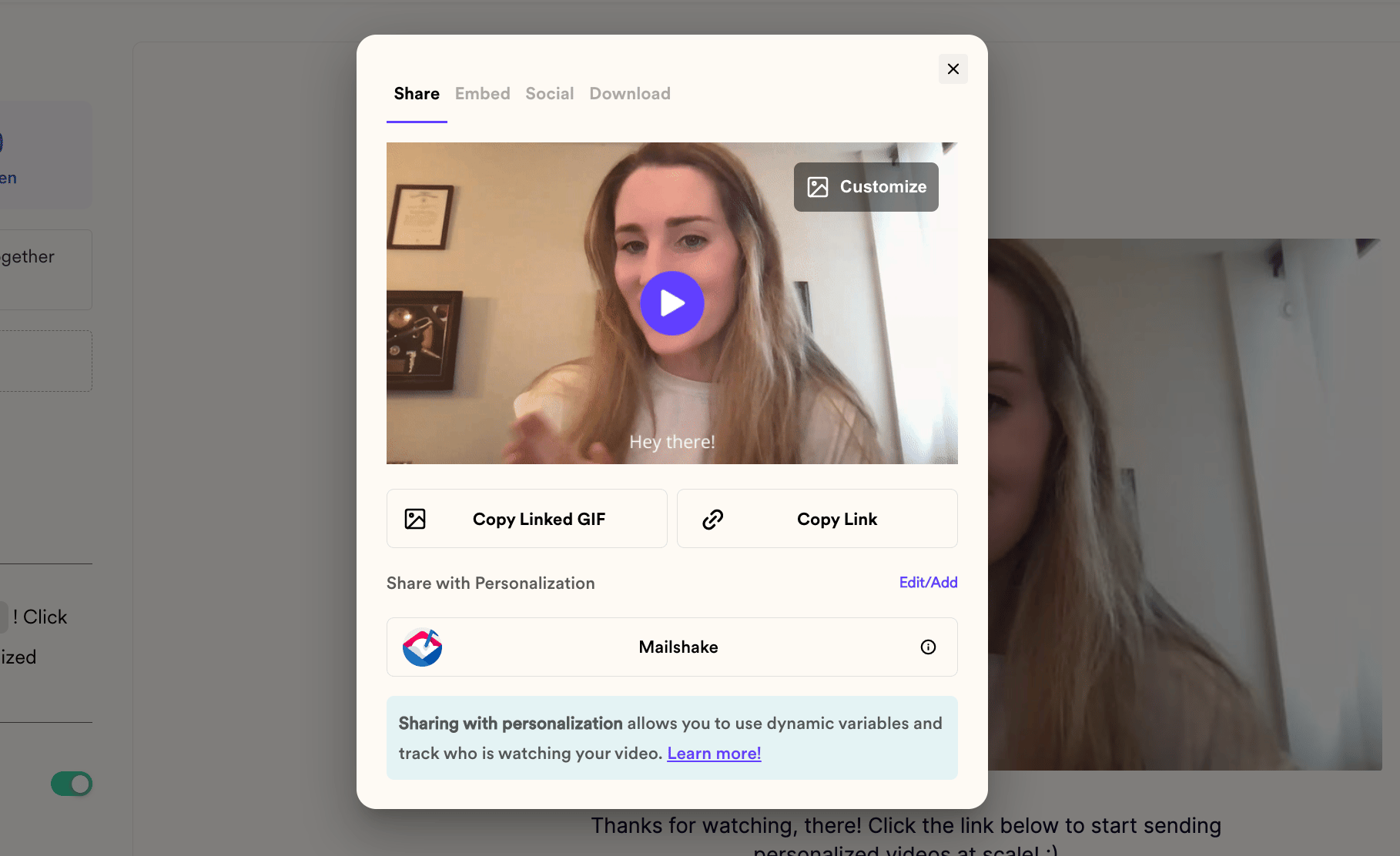 Share video in Mailshake