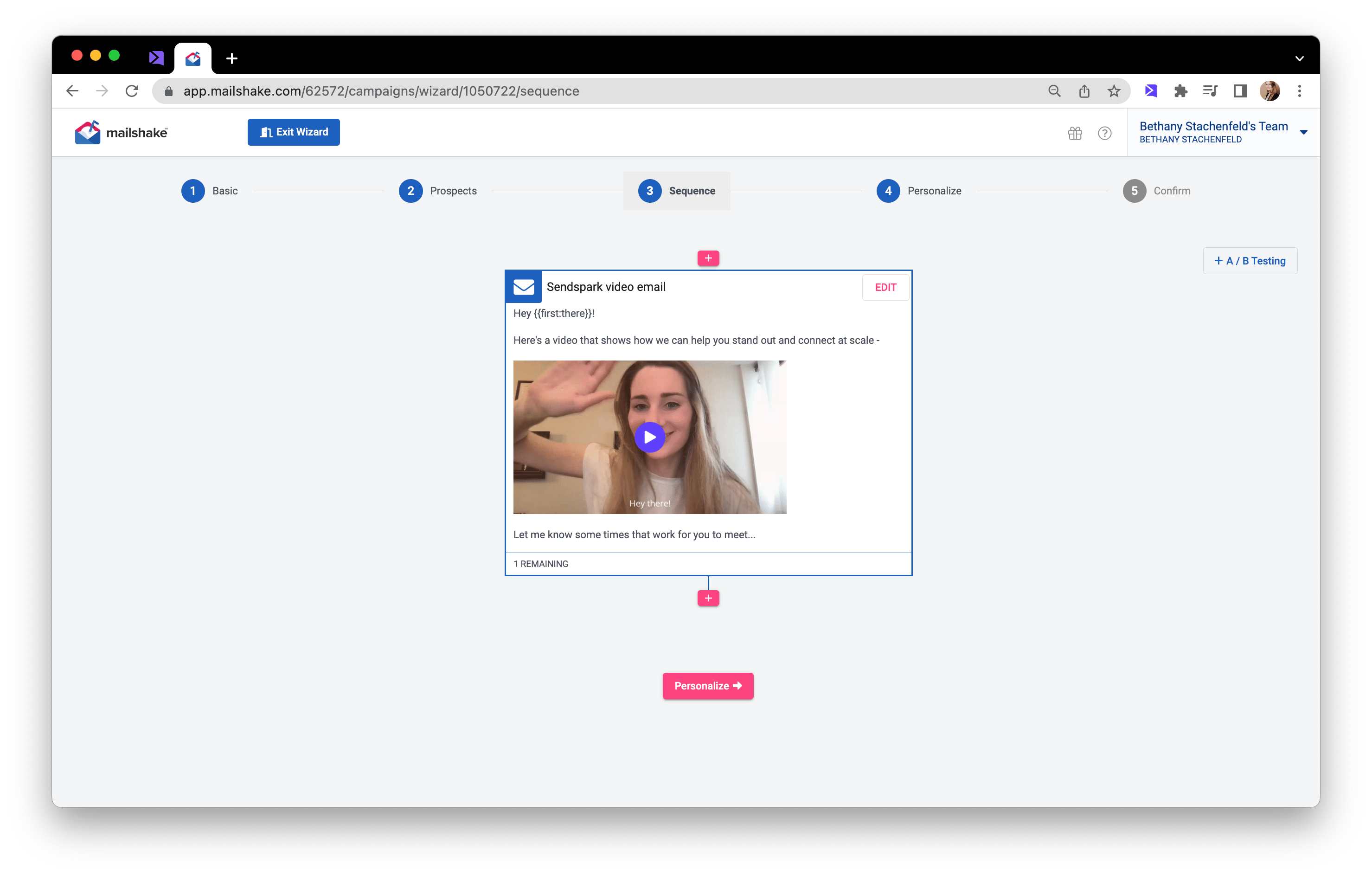 Send personalized video in Mailshake