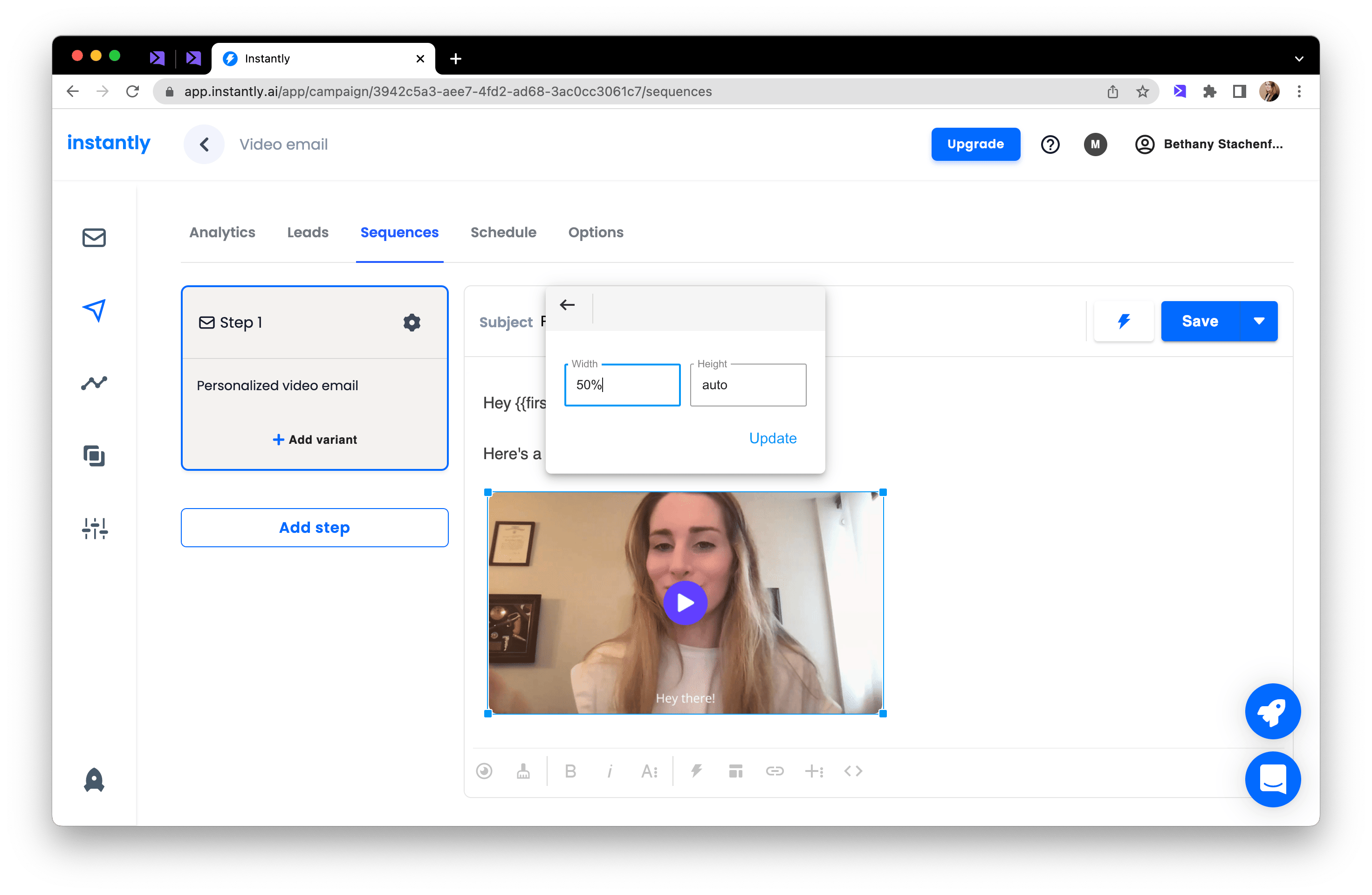 Resize video in Instantly