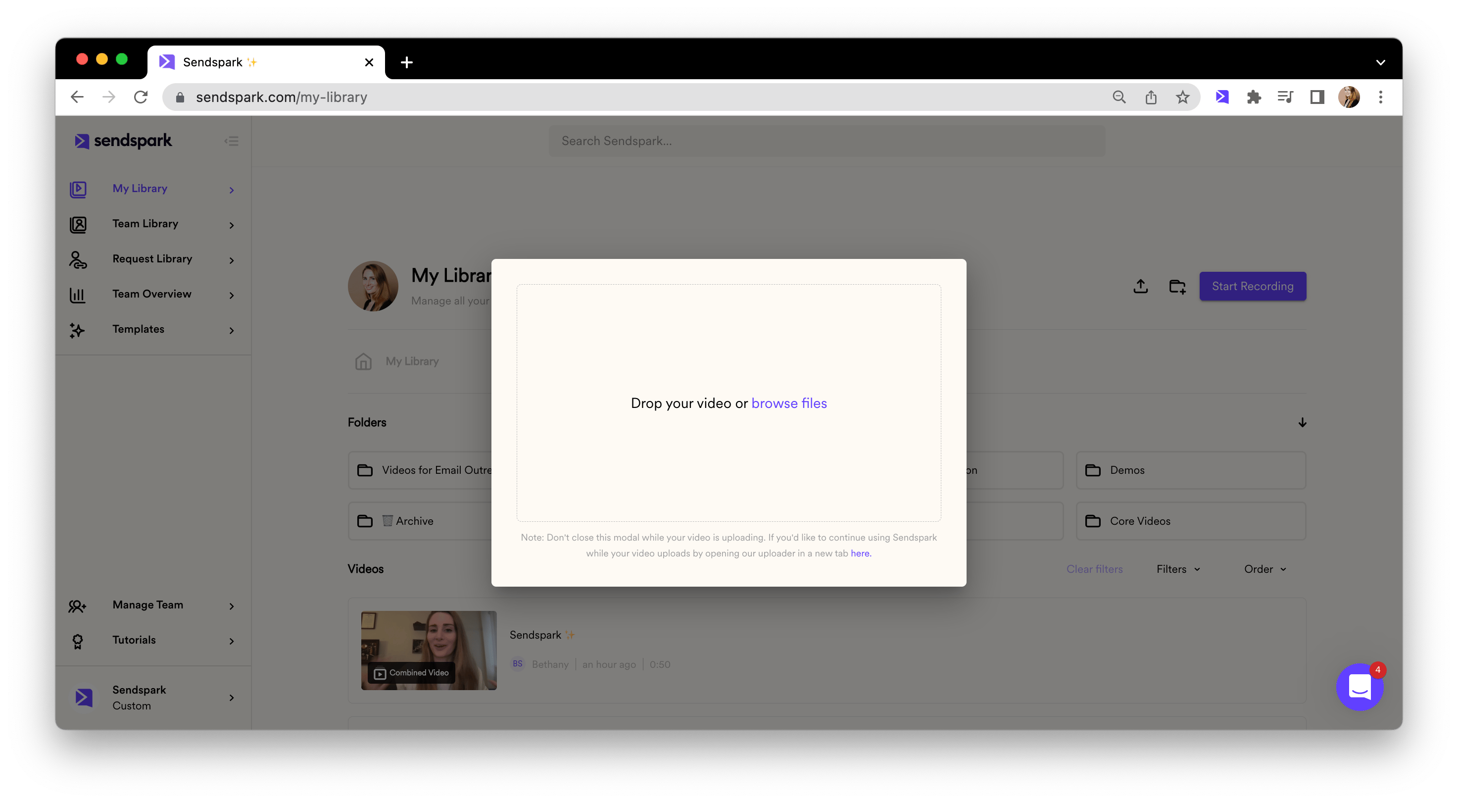Record or upload video in Sendspark
