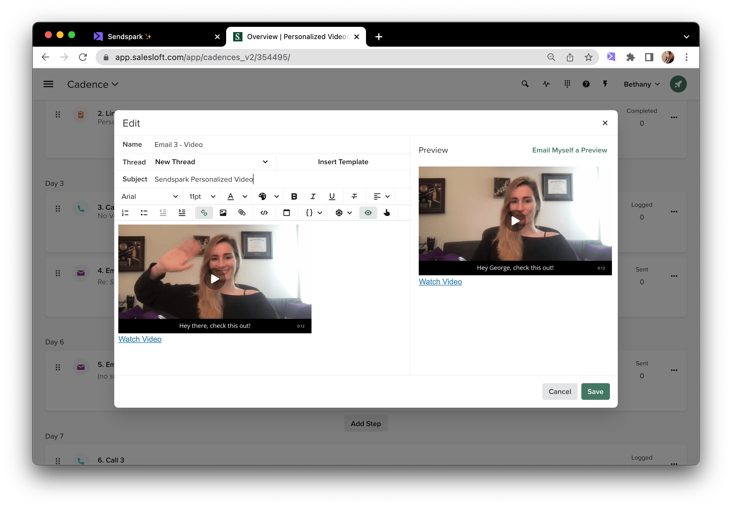 Paste video into SalesLoft