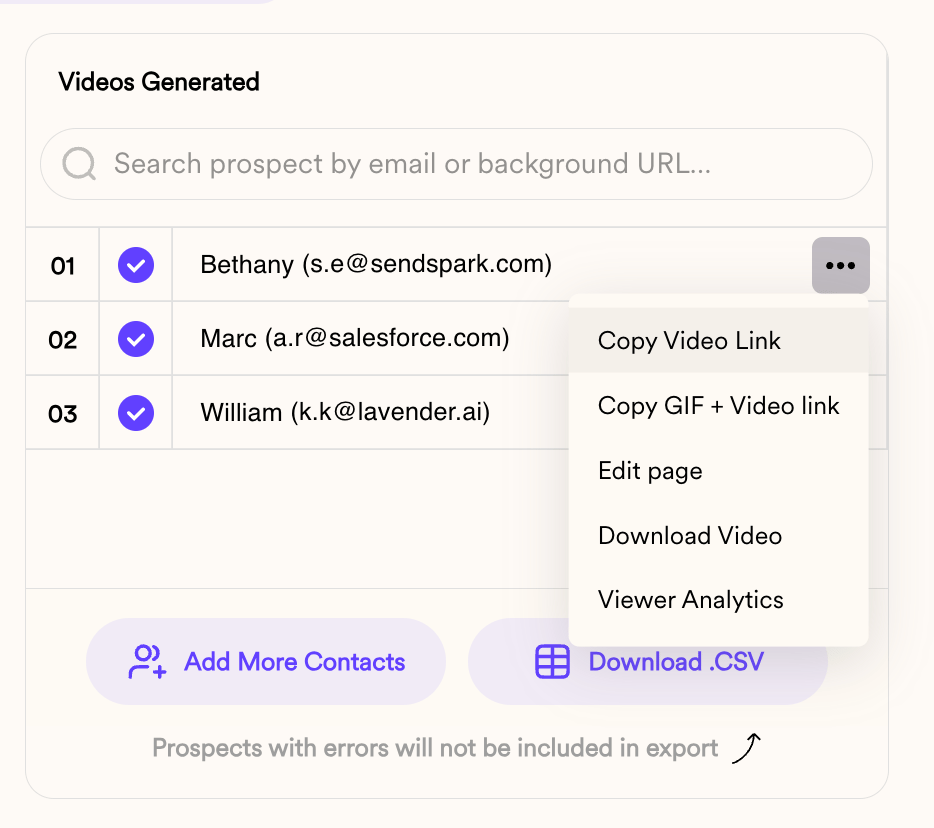 Dropdown menu showing copy video link copy GIF and download options