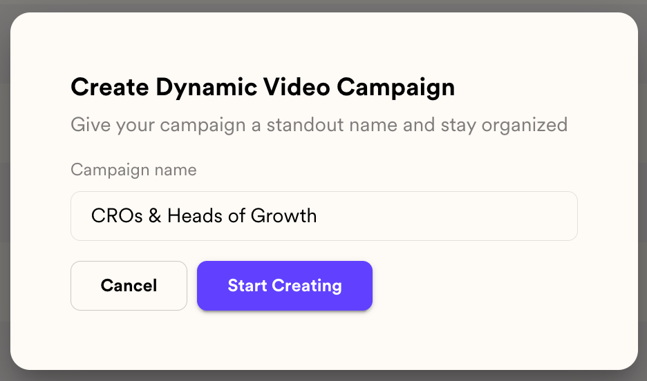 Campaign title input field in Sendspark dynamic video creation form
