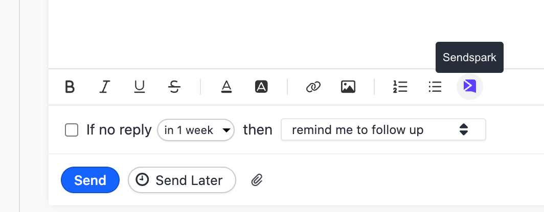 Close CRM compose window with Sendspark logo icon visible