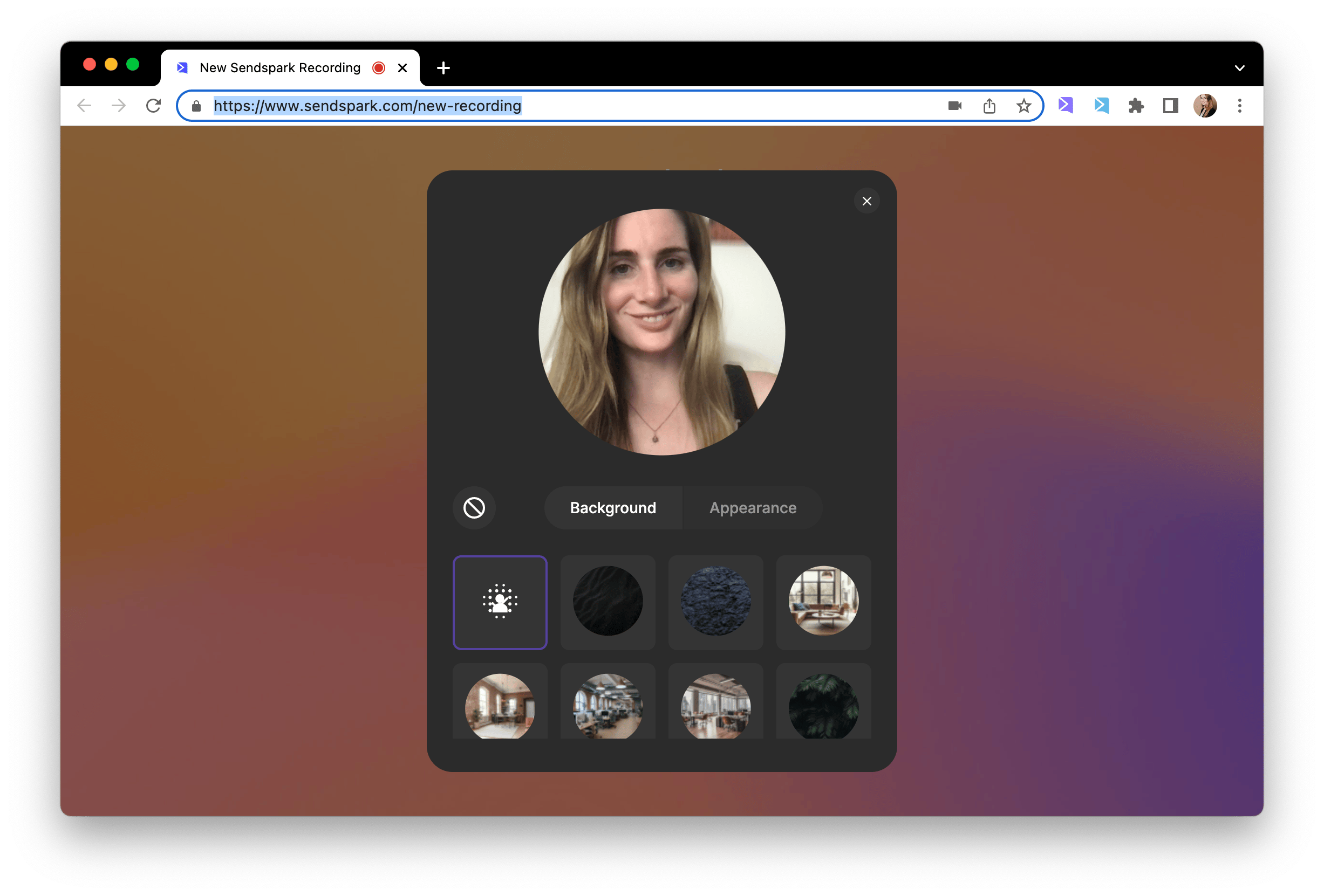 Blur background with Sendspark
