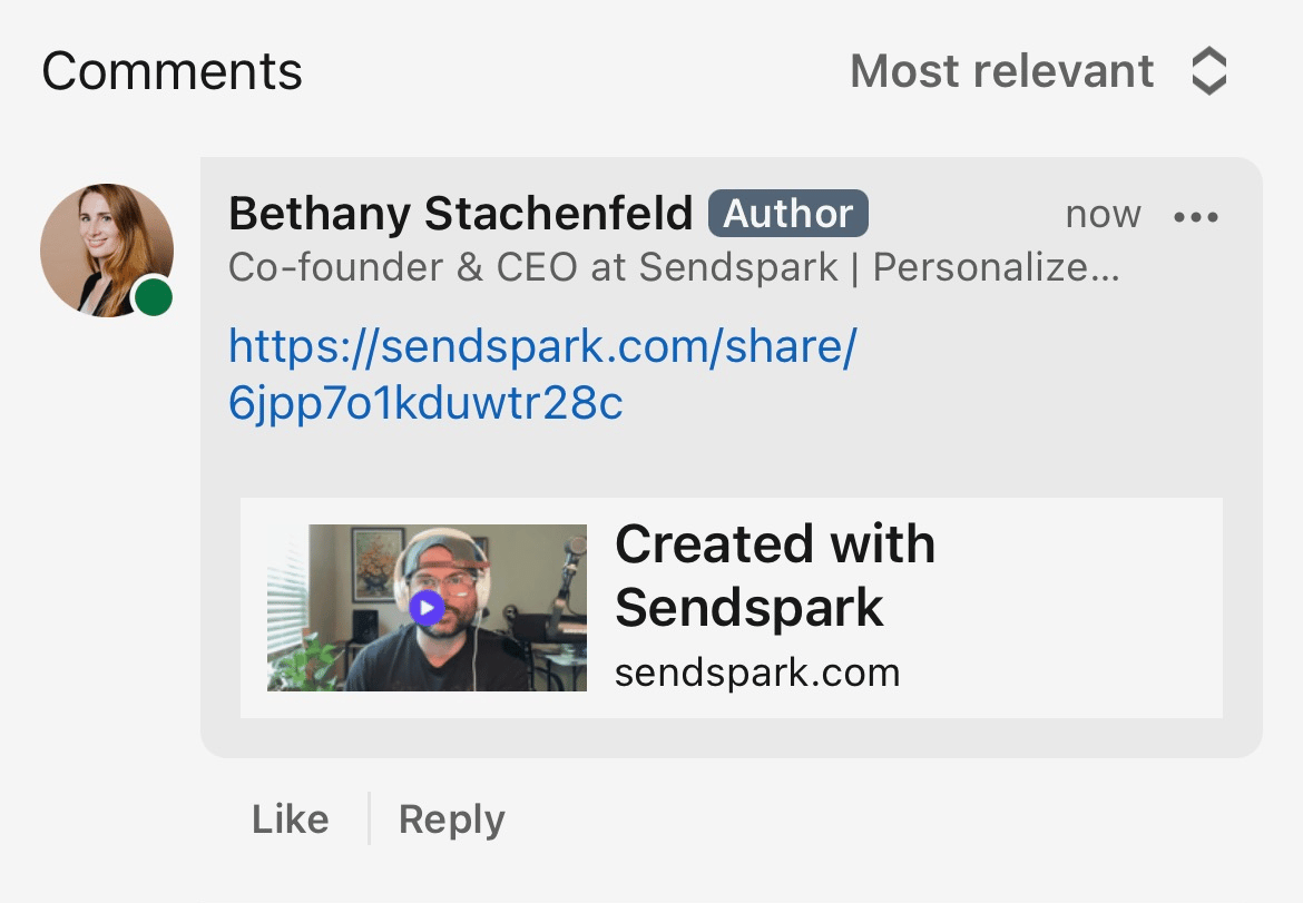Share video in LinkedIn comment