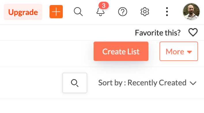 Zoho create new contact list dialog with name input field