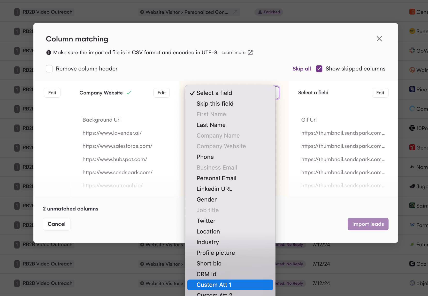 Video Link field being mapped to Custom Att 1 in LaGrowthMachine