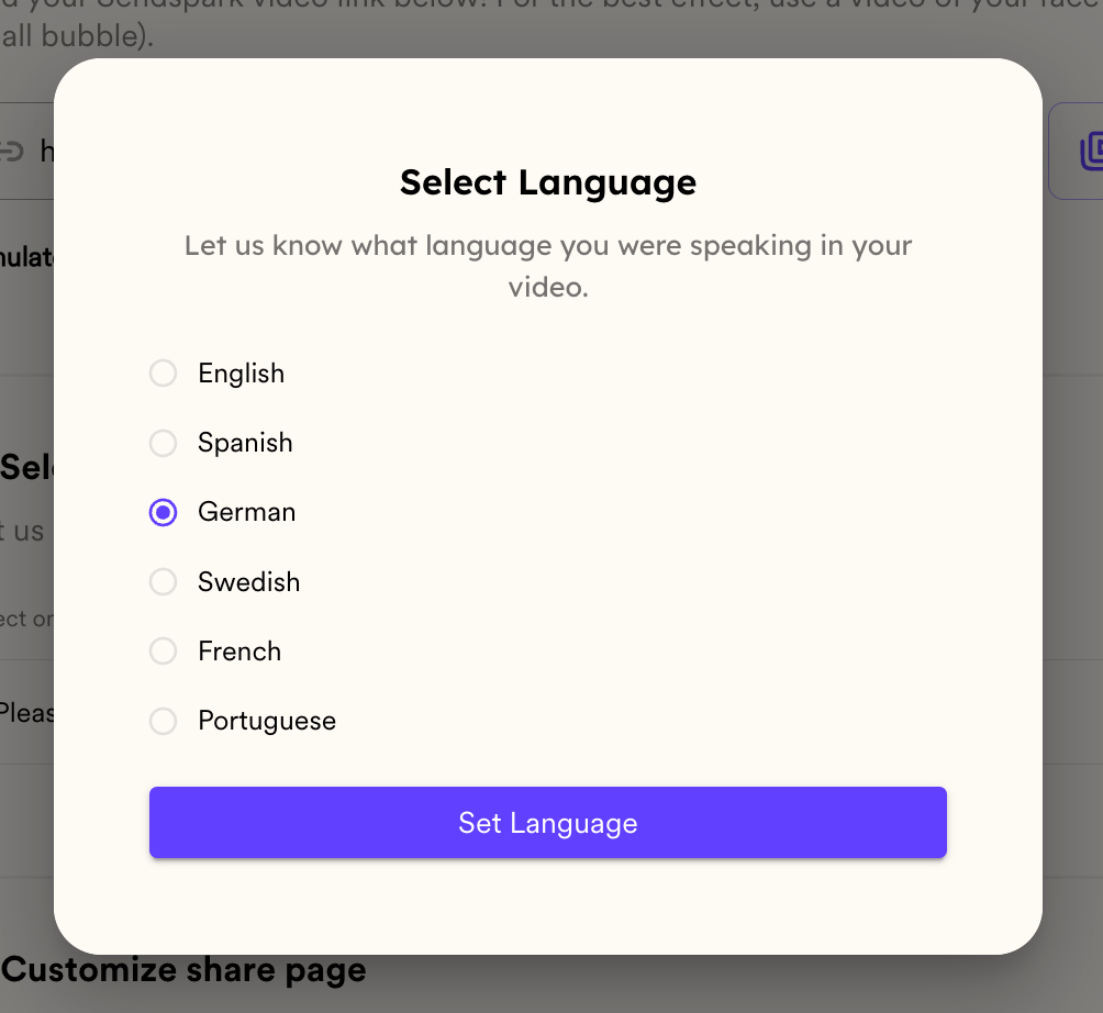 Language selection dropdown menu with German option highlighted