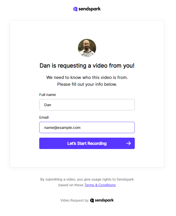 Video request modal for recipient