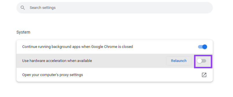 Hardware acceleration toggle