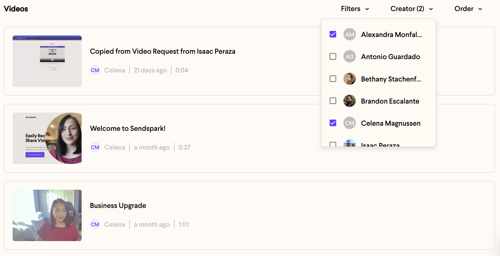 Filter Videos by Creator