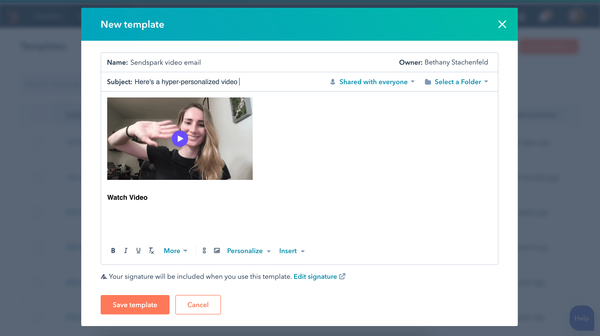 Personalized Video in Hubspot Template