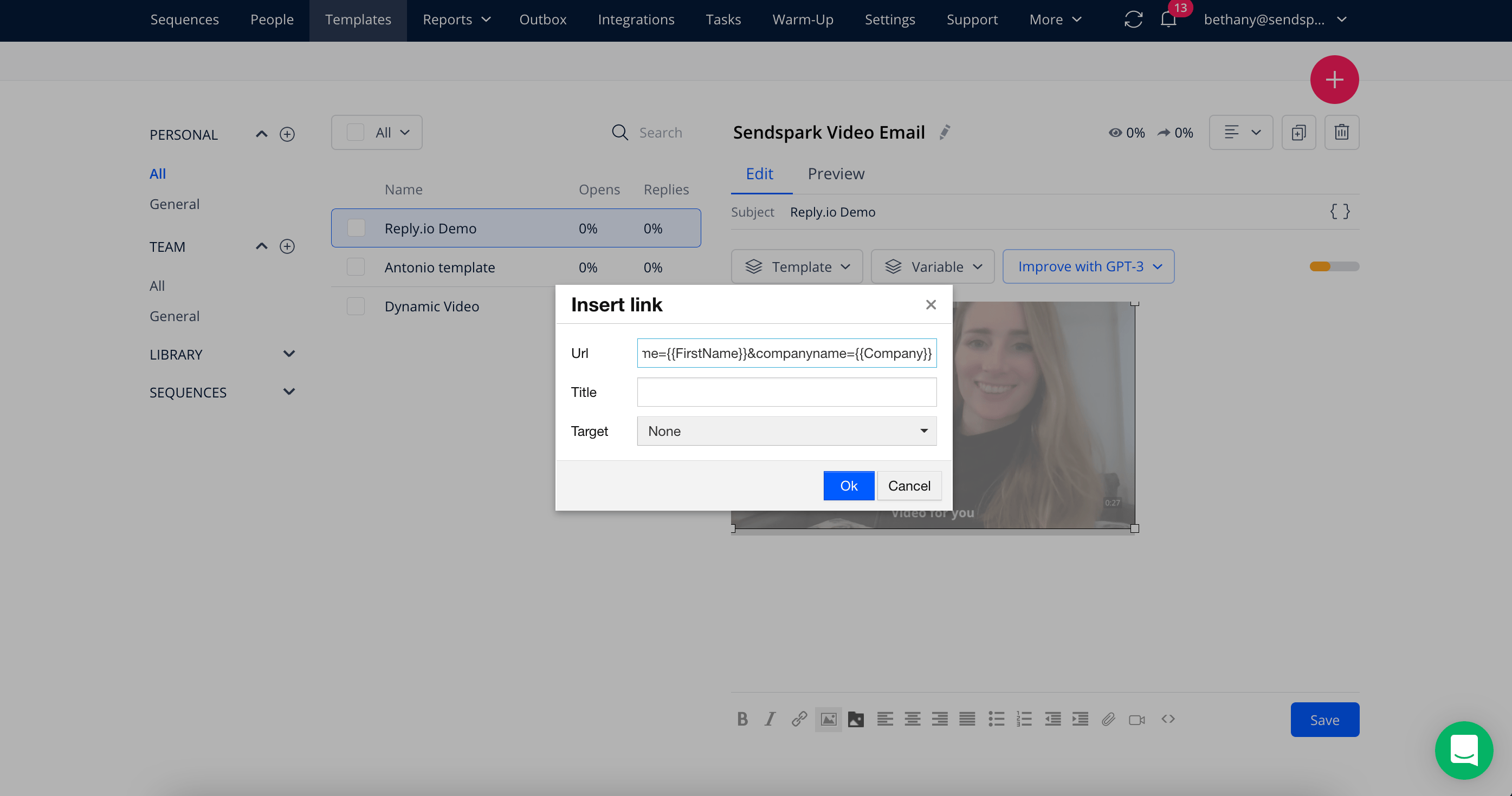 Add video URL to reply