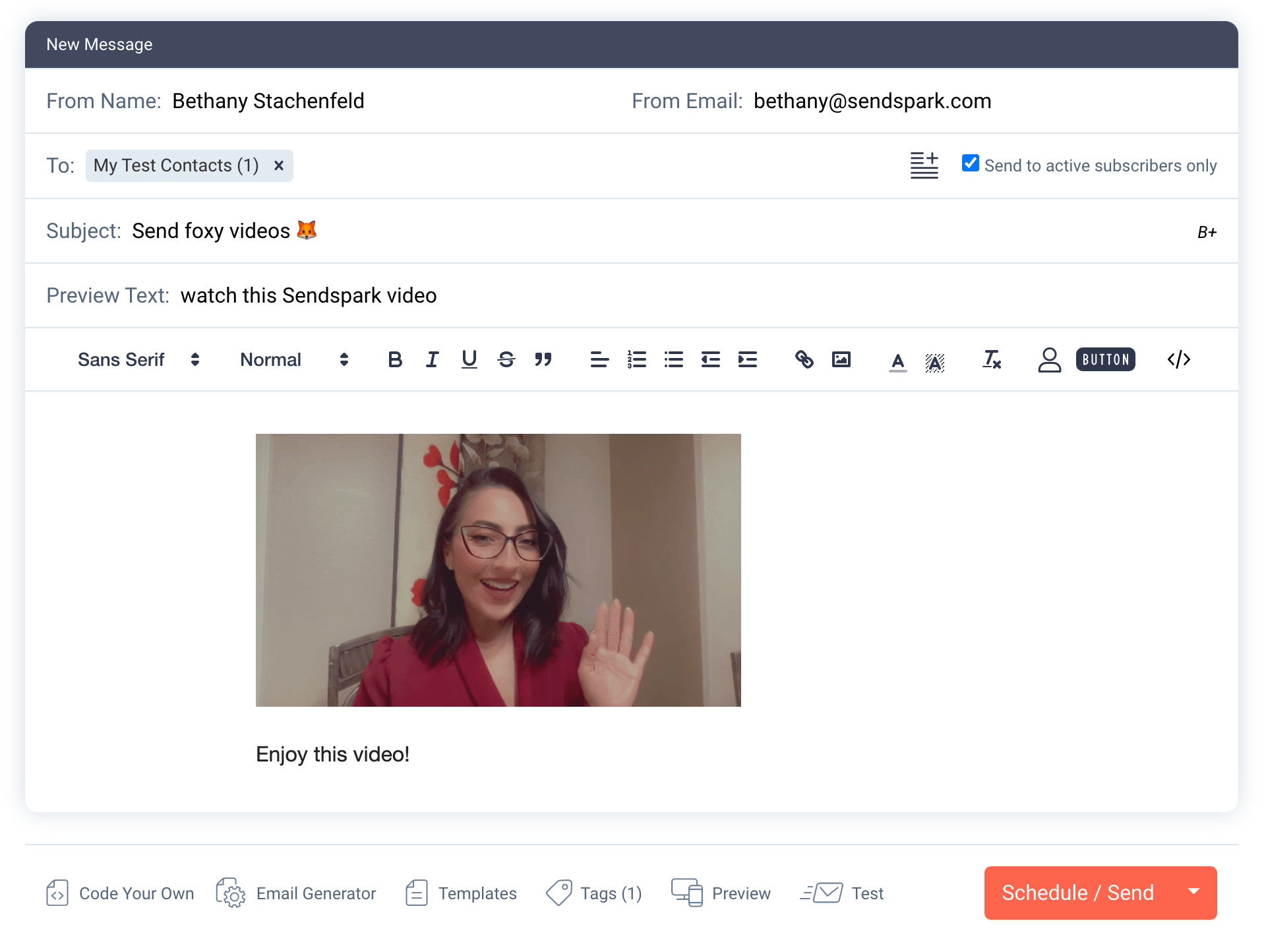 Send video email in Sendfox