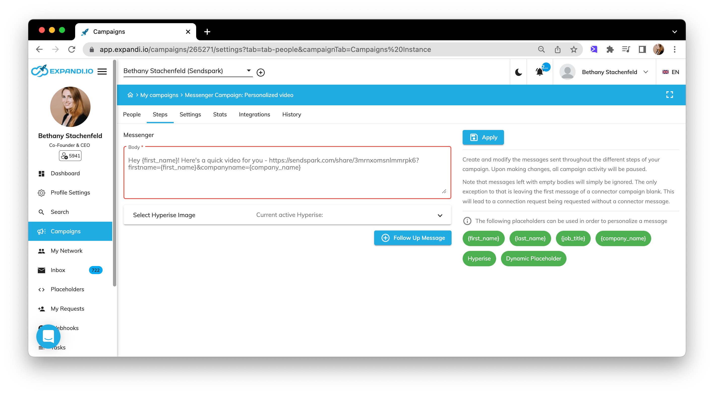 Personalized video on Expandi