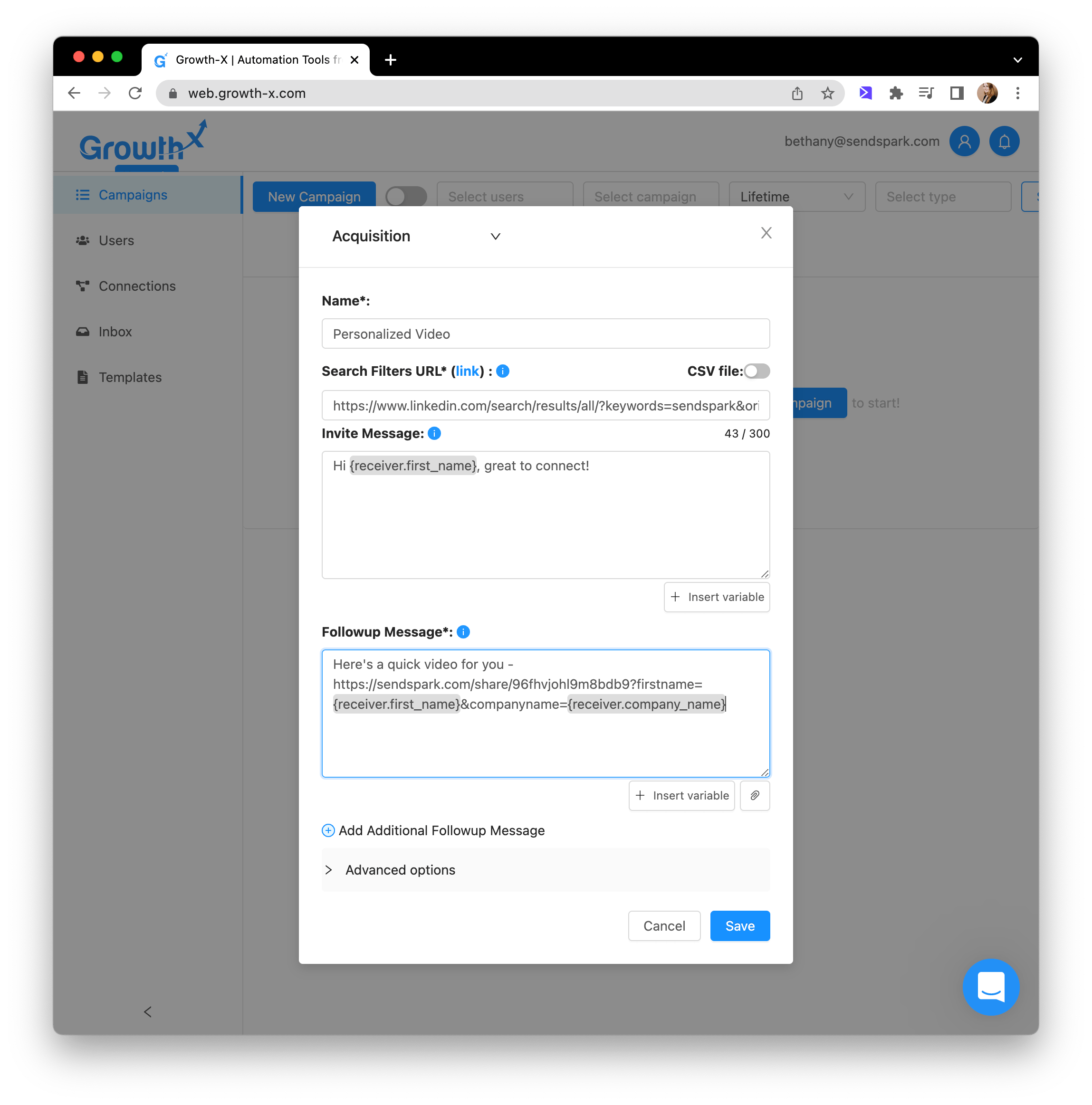 Send Video in Growth-X