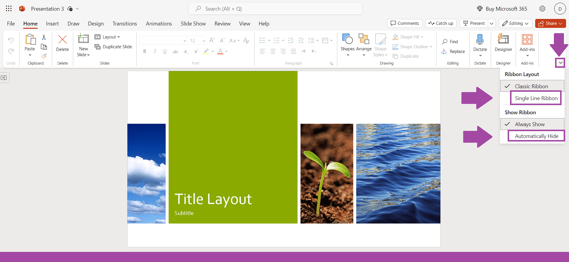 PowerPoint - Ribbon Layout and Show Ribbon