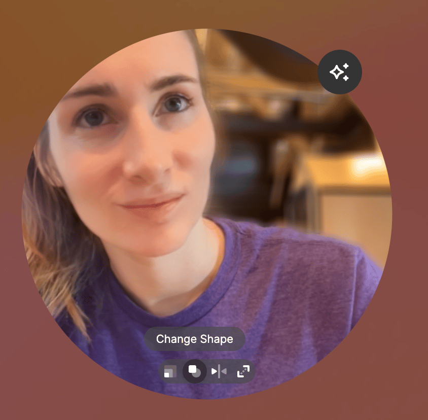 Camera bubble customization menu with size, shape, and position controls