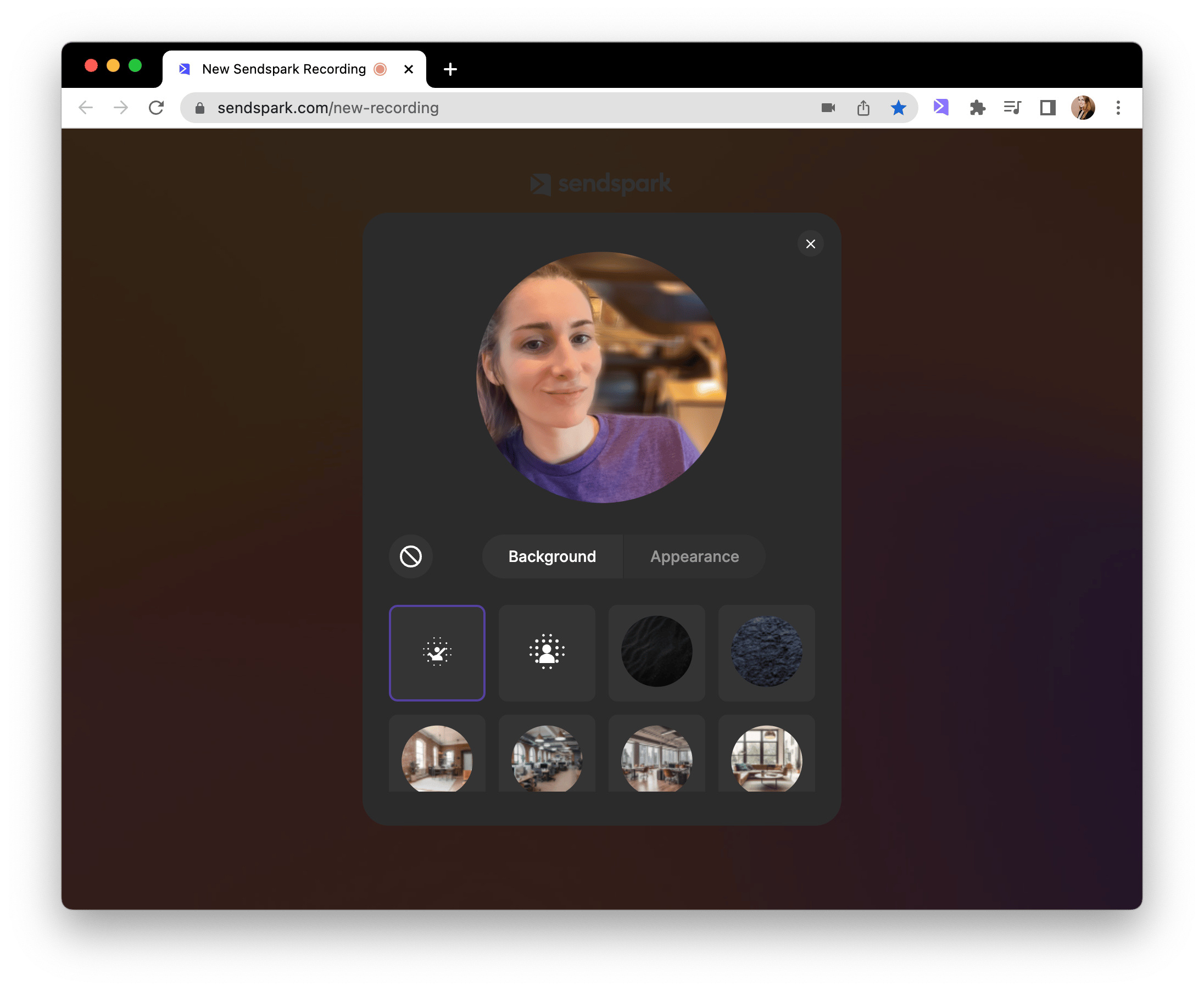 Camera Effects tab showing virtual background and appearance settings