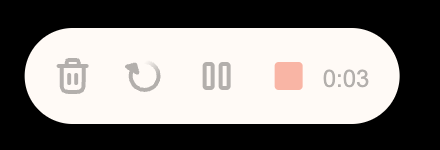 Recording toolbar with delete, restart, pause, stop buttons and timer
