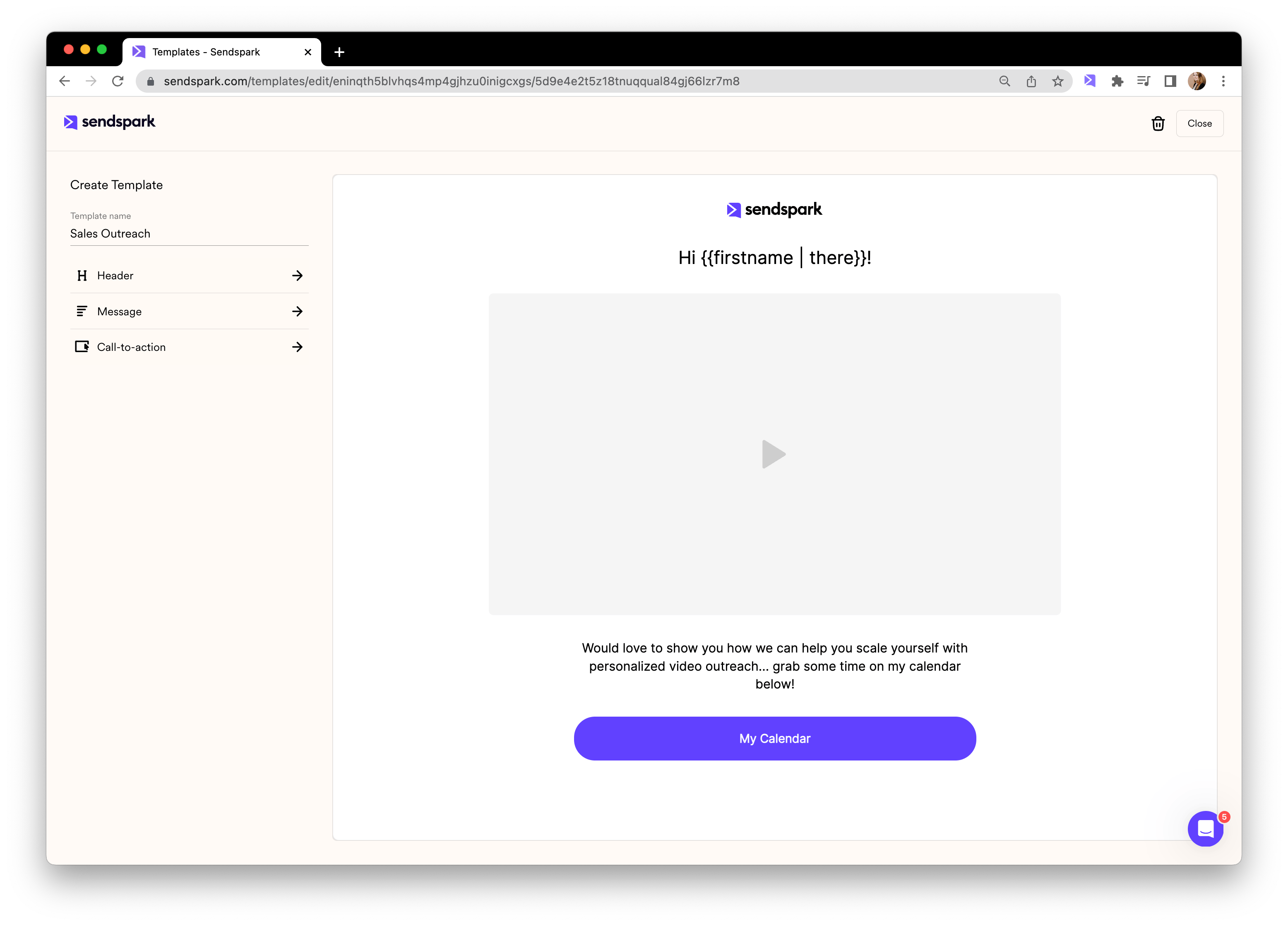 Templates library showing pre-built video page designs and customization options