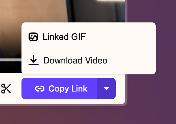 Share options menu showing Linked GIF, Download, and Insert buttons