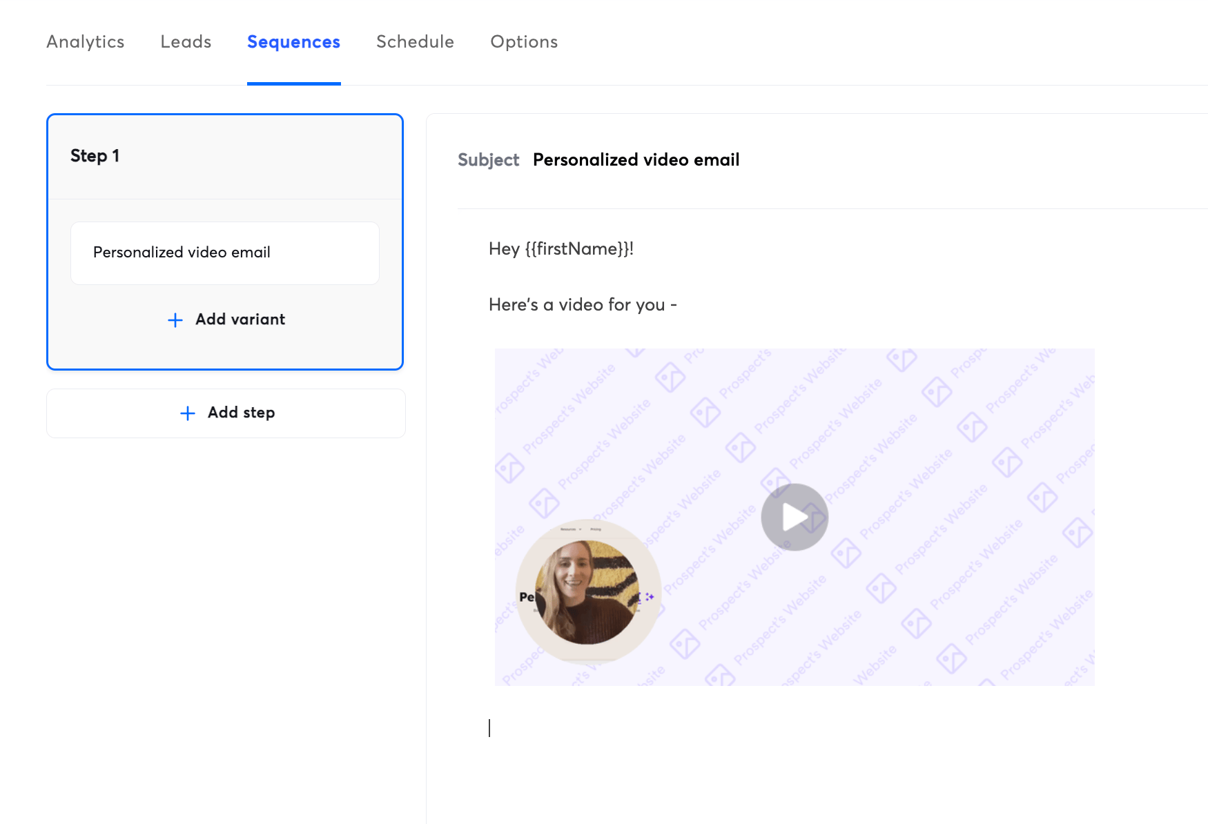 Instantly email editor in regular view showing video placeholder resized in email