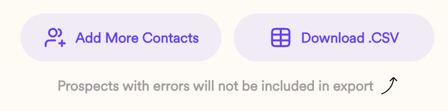 The generated videos panel with its control for exporting the contact list as a CSV